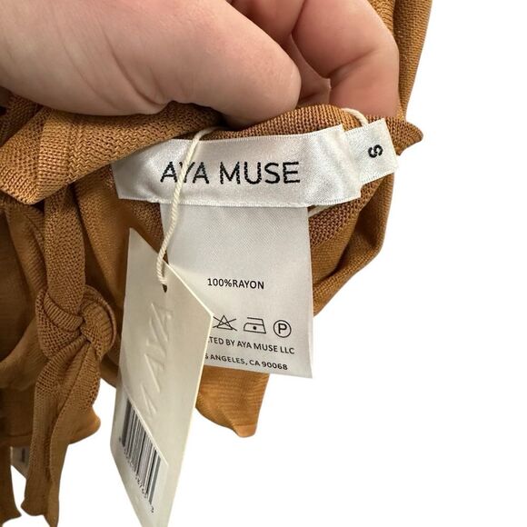 New Aya Muse Cinnabar Knit Tied Draped Halter Crop Top S Light Brown - Picture 6 of 6